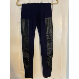 Navy Blue Leggings with Leather Sides | Size 2